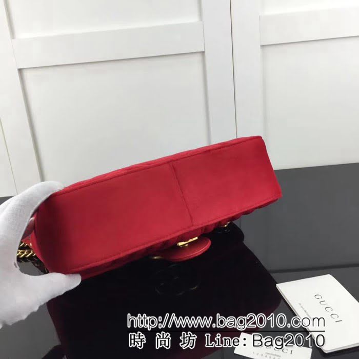 GUCCI古馳頂級原單 新款專櫃品質 實物實拍 443497絨布 大紅鏈條單肩斜挎包 HY1122